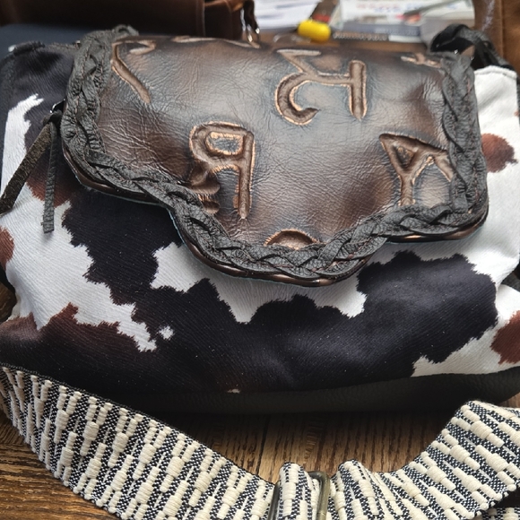 NWOT Leather, Brown and Black Cow Suede Crossbody Bag - Picture 1 of 7